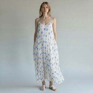 LILI SIDONIO Pastel Pleated Sleeveless Maxi Dress Sz Med Pockets Retro Coquette